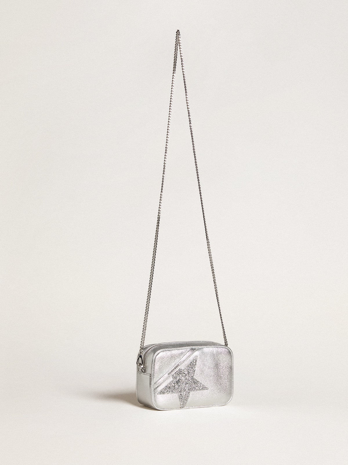Mini Star Bag in silver metallic leather with Swarovski crystal star| Golden Goose