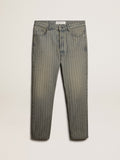 Men's gray pants in striped denim| Golden Goose