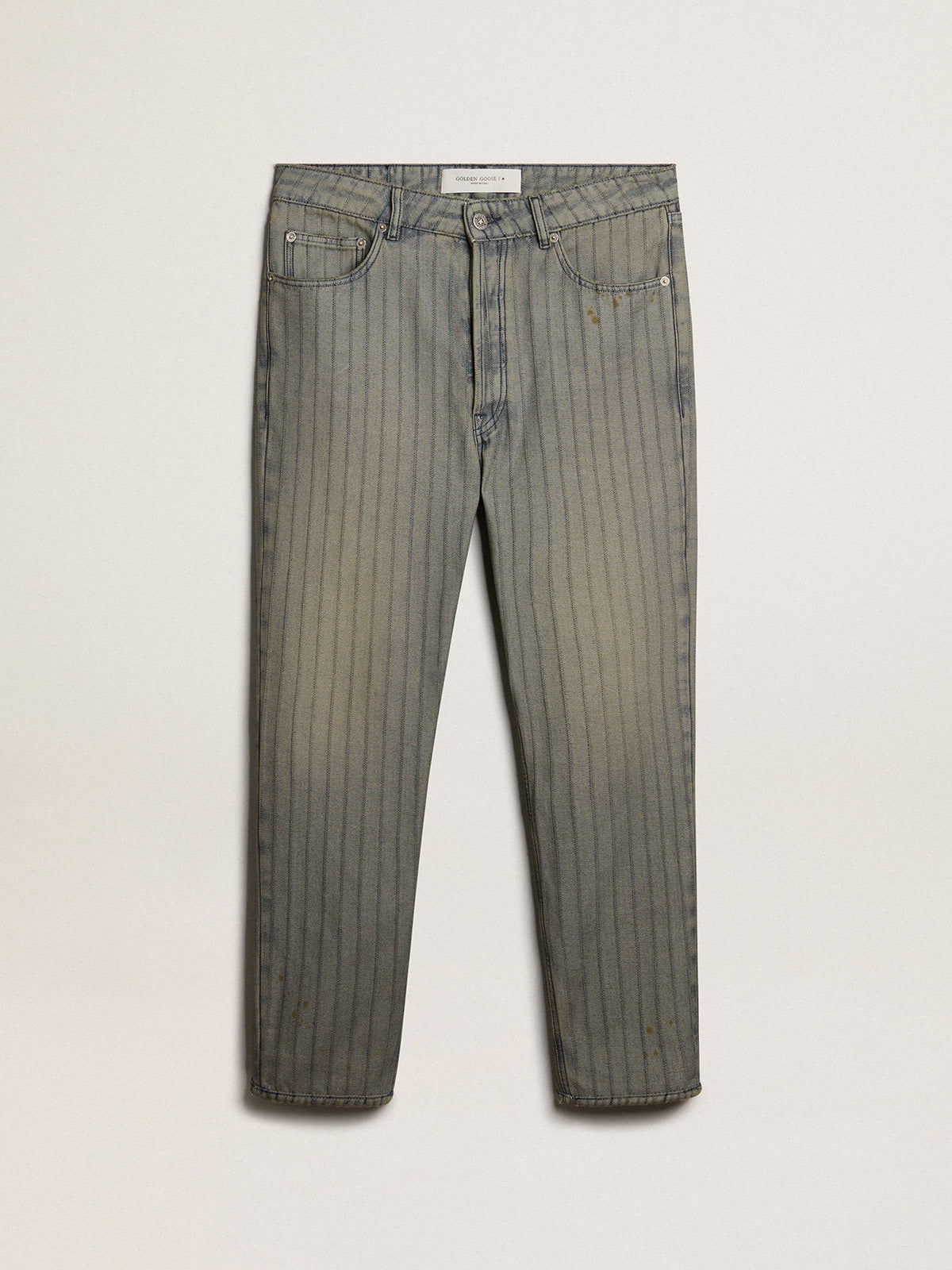 Men's gray pants in striped denim| Golden Goose