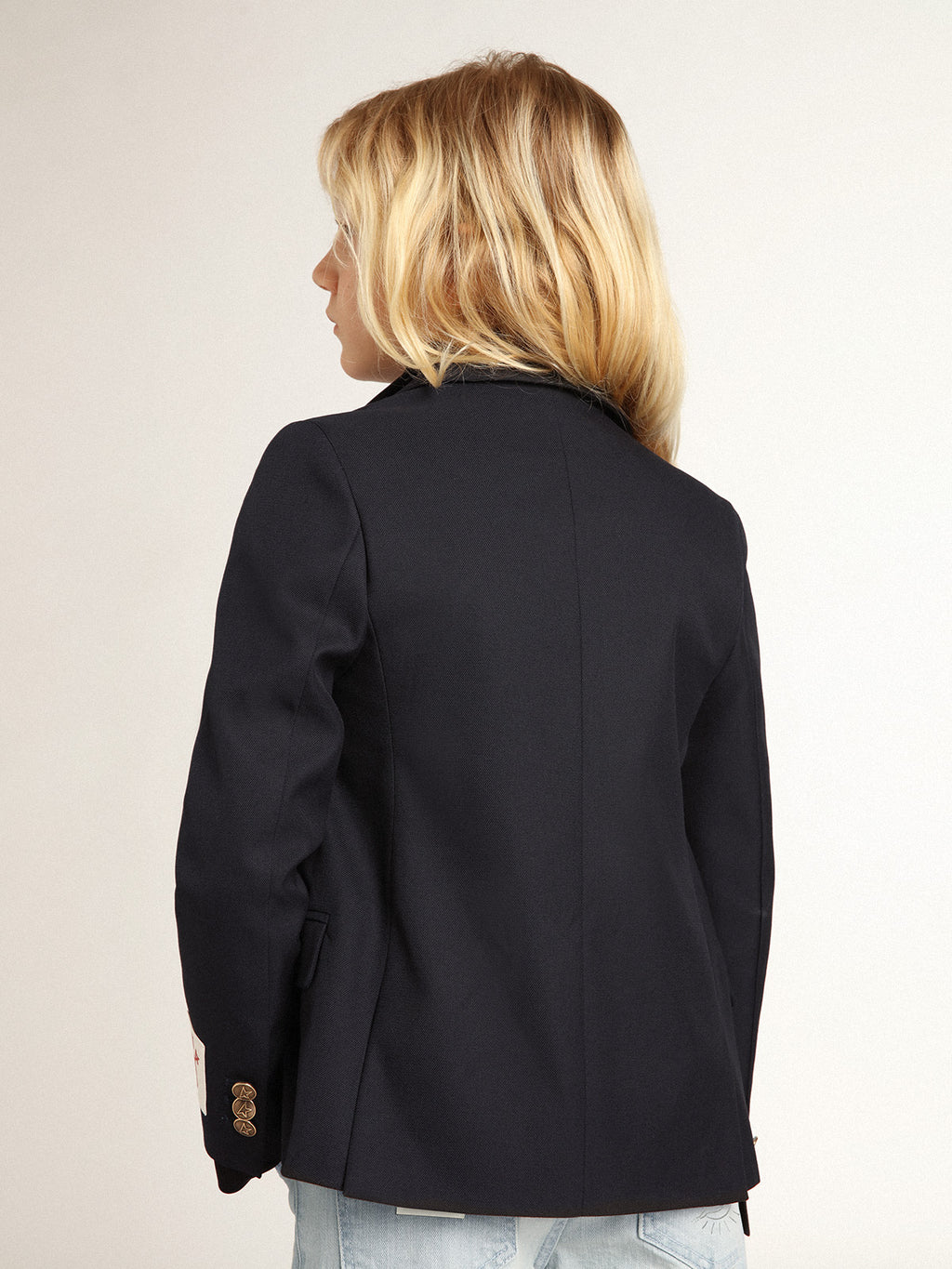 Boys' dark blue double-breasted buttoned blazer| Golden Goose
