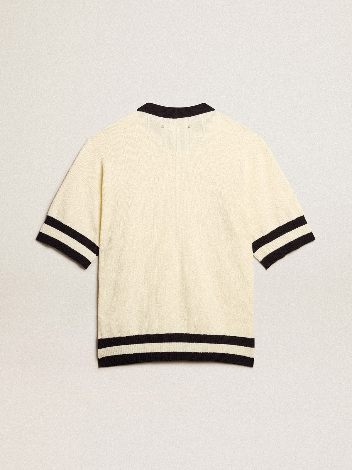 Men's short-sleeved sweater in vintage white with blue rib knit| Golden Goose