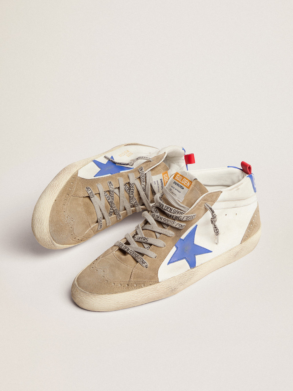 Men's Mid Star in white leather with blue star and dove gray inserts| Golden Goose