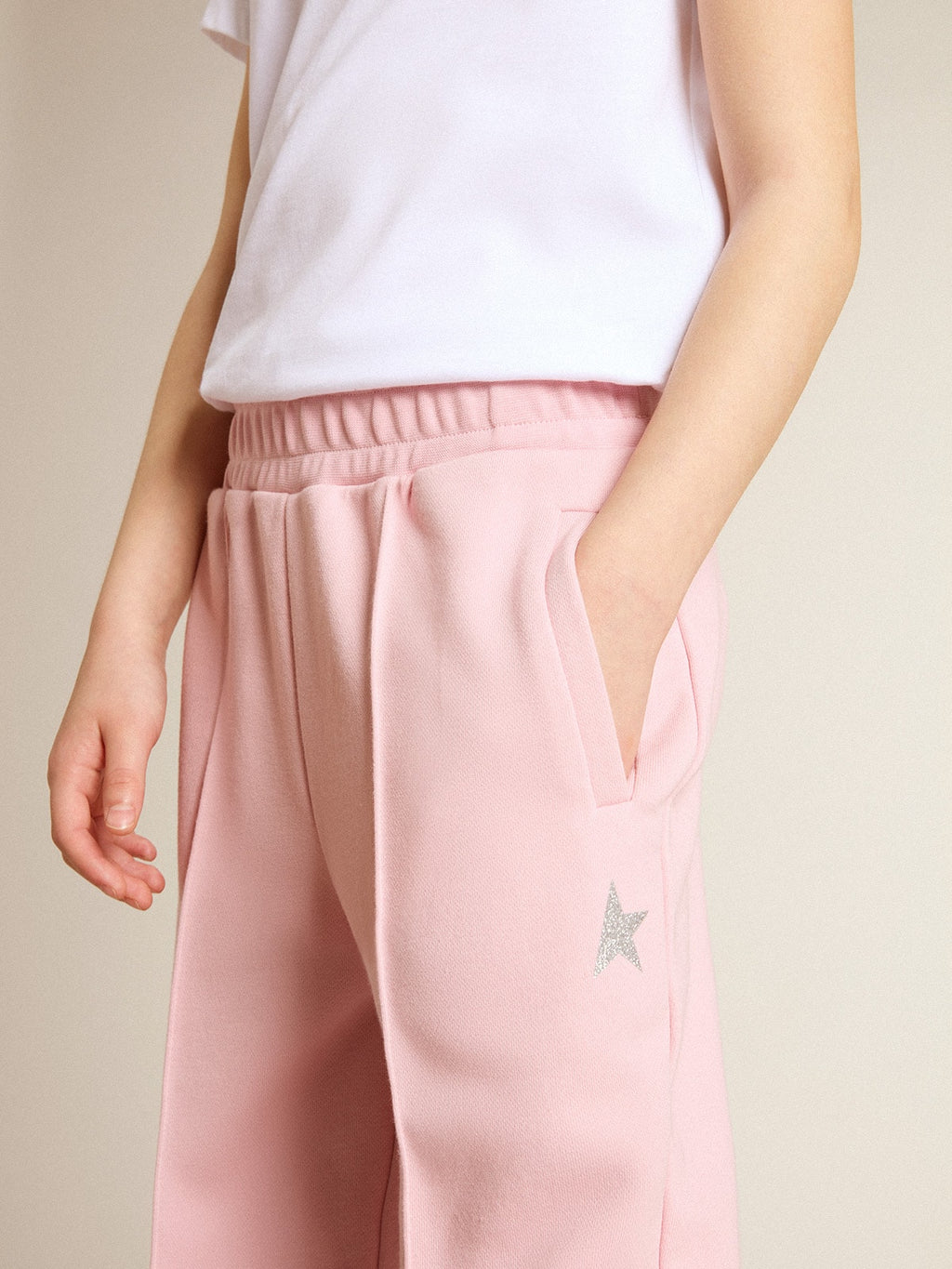 Pink joggers with glitter star on the front| Golden Goose