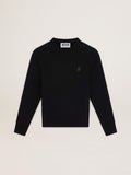 Black Athena Star Collection sweatshirt with tone-on-tone star on the front| Golden Goose