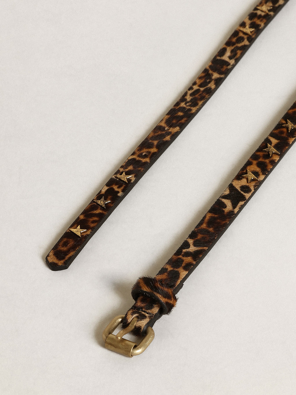 Women's belt in black and brown leopard print pony skin with studs| Golden Goose