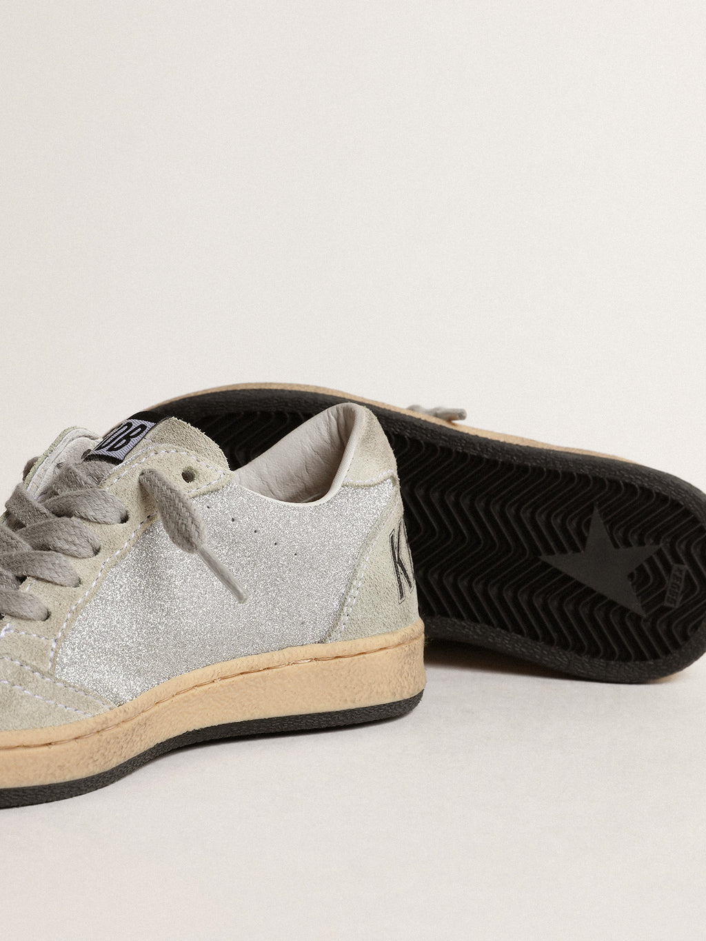 Ball Star Young in glitter with ice-gray suede inserts| Golden Goose