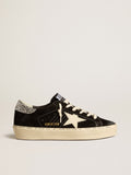 Women's Hi Star in black leather with silver glitter heel tab| Golden Goose