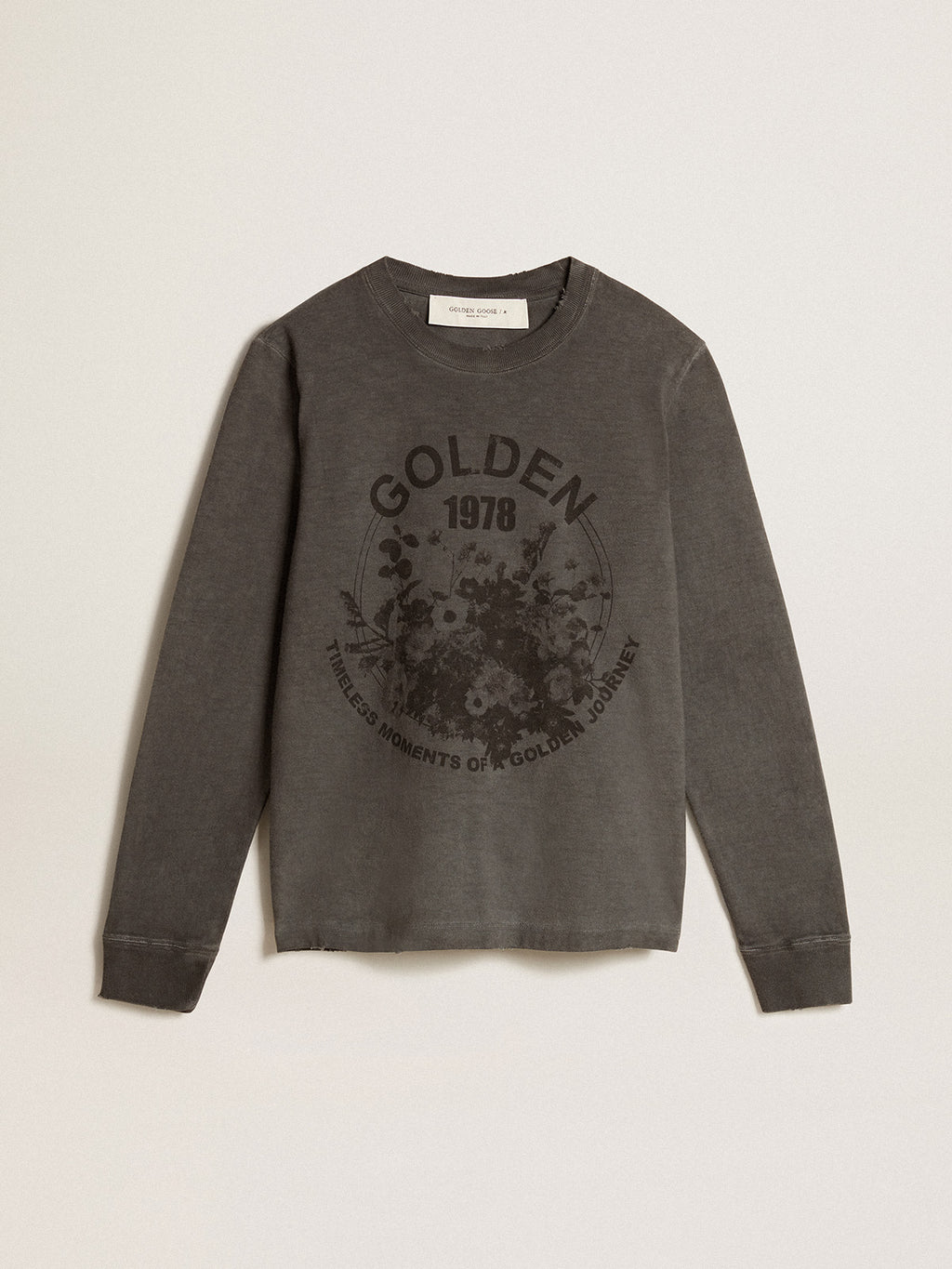 Anthracite cotton T-shirt with print on the front| Golden Goose
