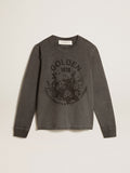 Anthracite cotton T-shirt with print on the front| Golden Goose