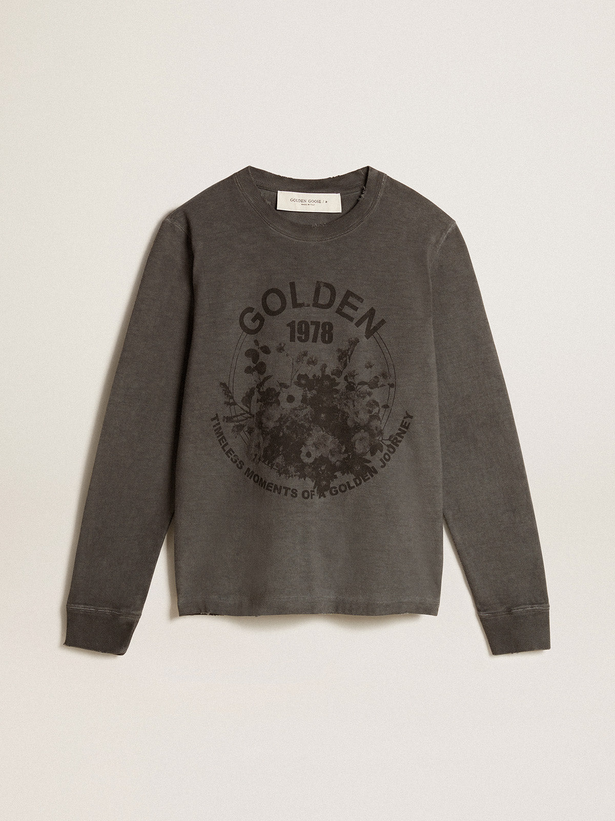 Anthracite cotton T-shirt with print on the front| Golden Goose