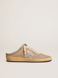Ball Star Sabots in dove-gray suede with silver glitter star| Golden Goose