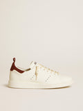 Women's Starter in white leather with burgundy nubuck heel tab| Golden Goose