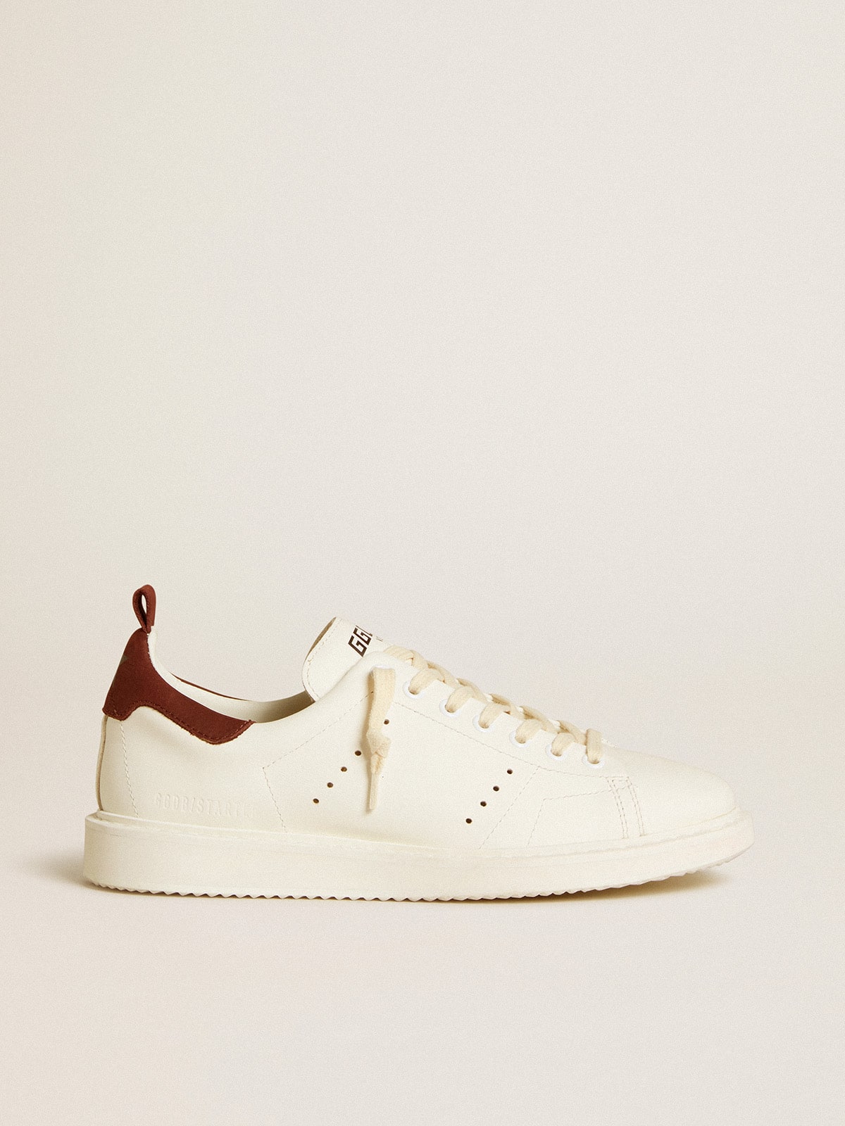 Women's Starter in white leather with burgundy nubuck heel tab| Golden Goose