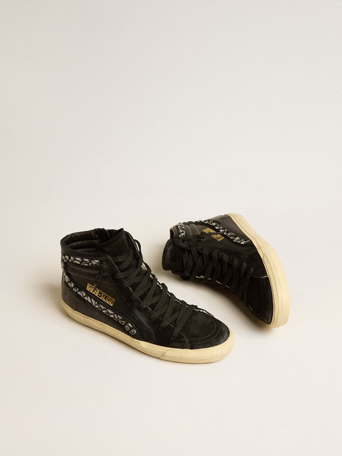 Slide in leather with black star and Swarovski crystal flash| Golden Goose