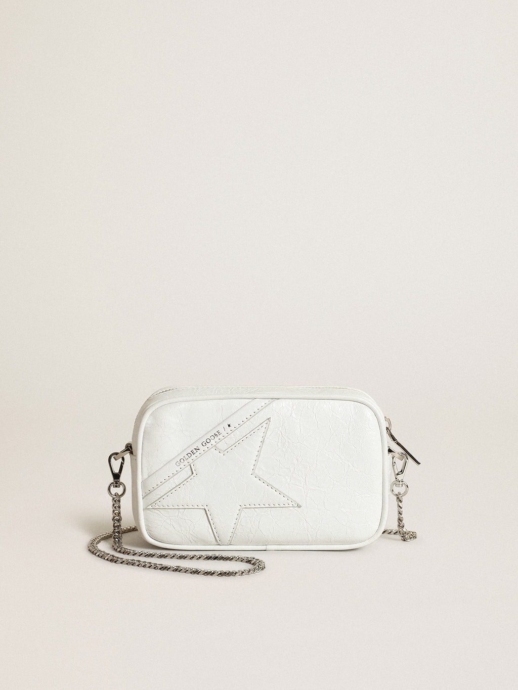 Women's Mini Star Bag in white glossy leather with tone-on-tone star| Golden Goose