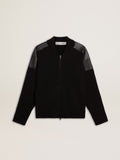 Men's black merino wool jacket with leather patches| Golden Goose
