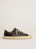 Men's V-Star in black nappa leather with a black leather star| Golden Goose