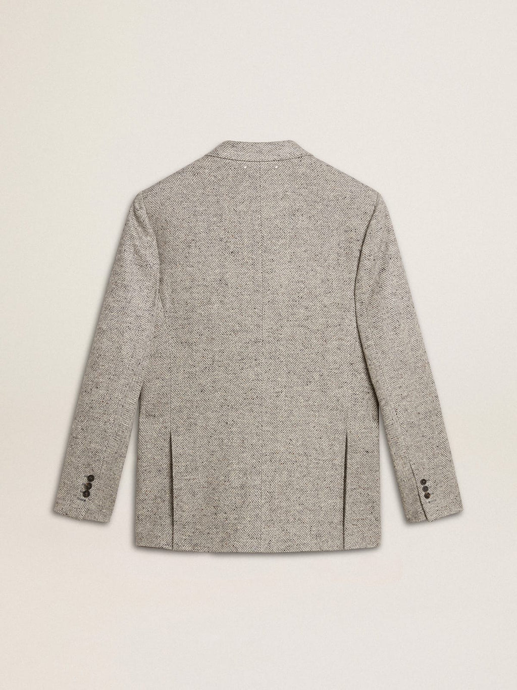 Men's double-breasted jacket in gray silk and chevron wool| Golden Goose