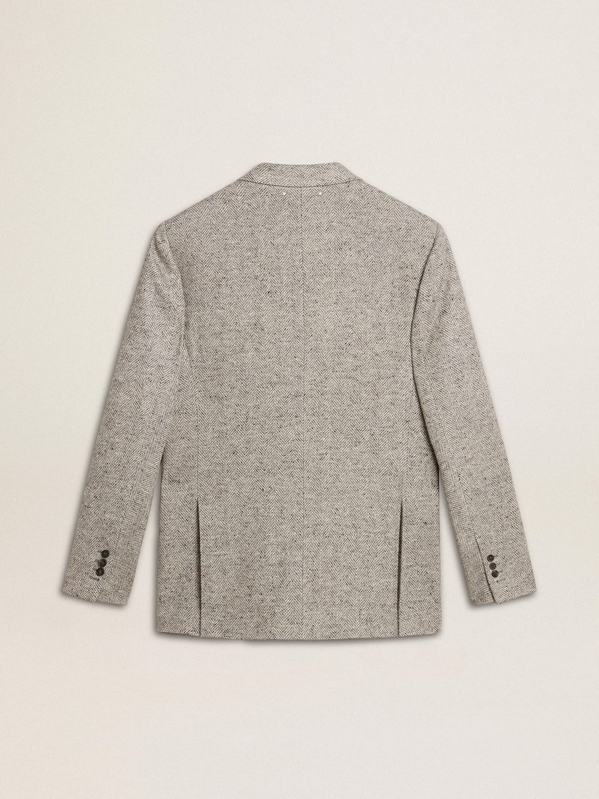 Men's double-breasted jacket in gray silk and chevron wool| Golden Goose