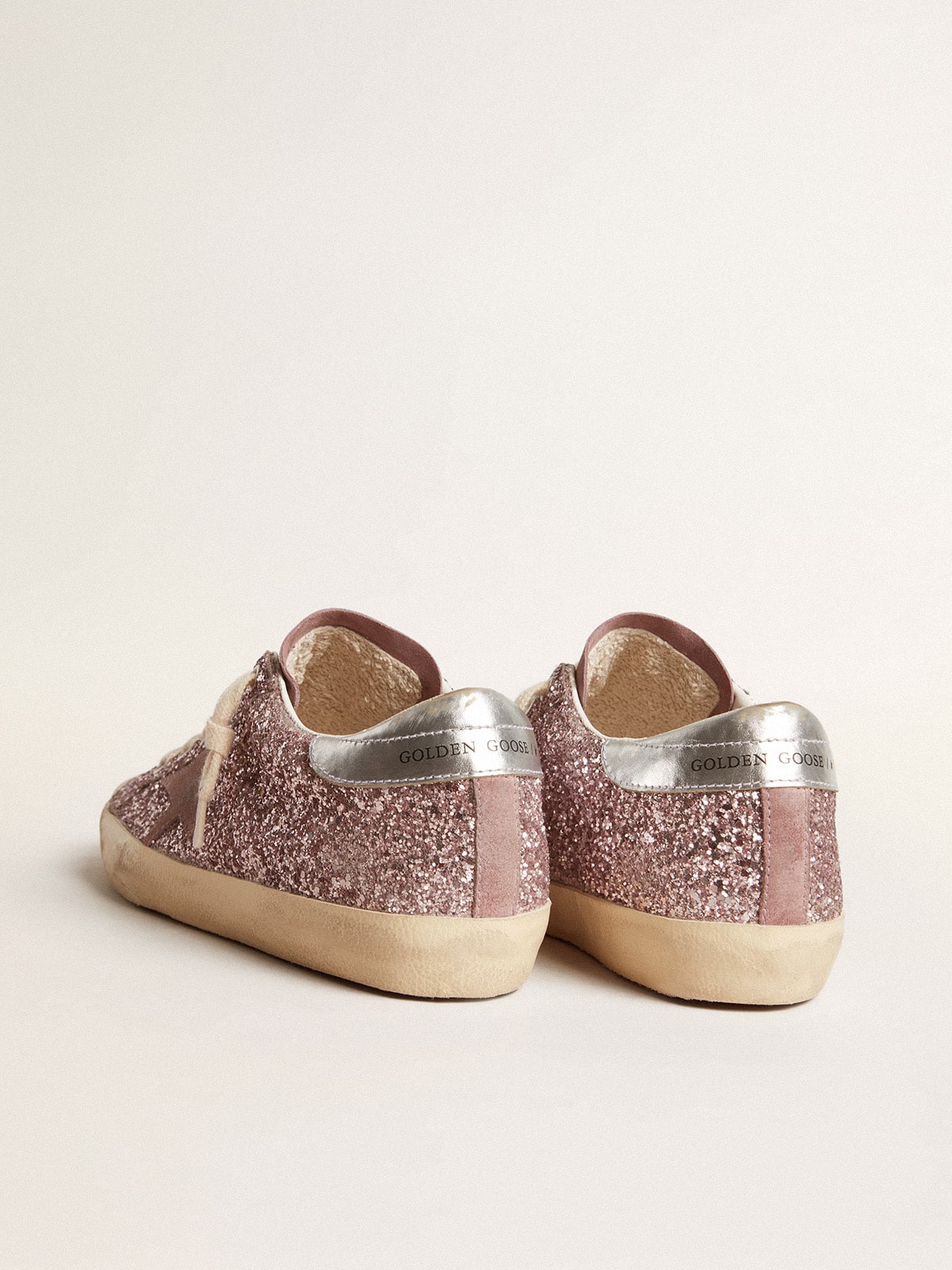 Super-Star LTD in glitter with suede star and silver heel tab| Golden Goose