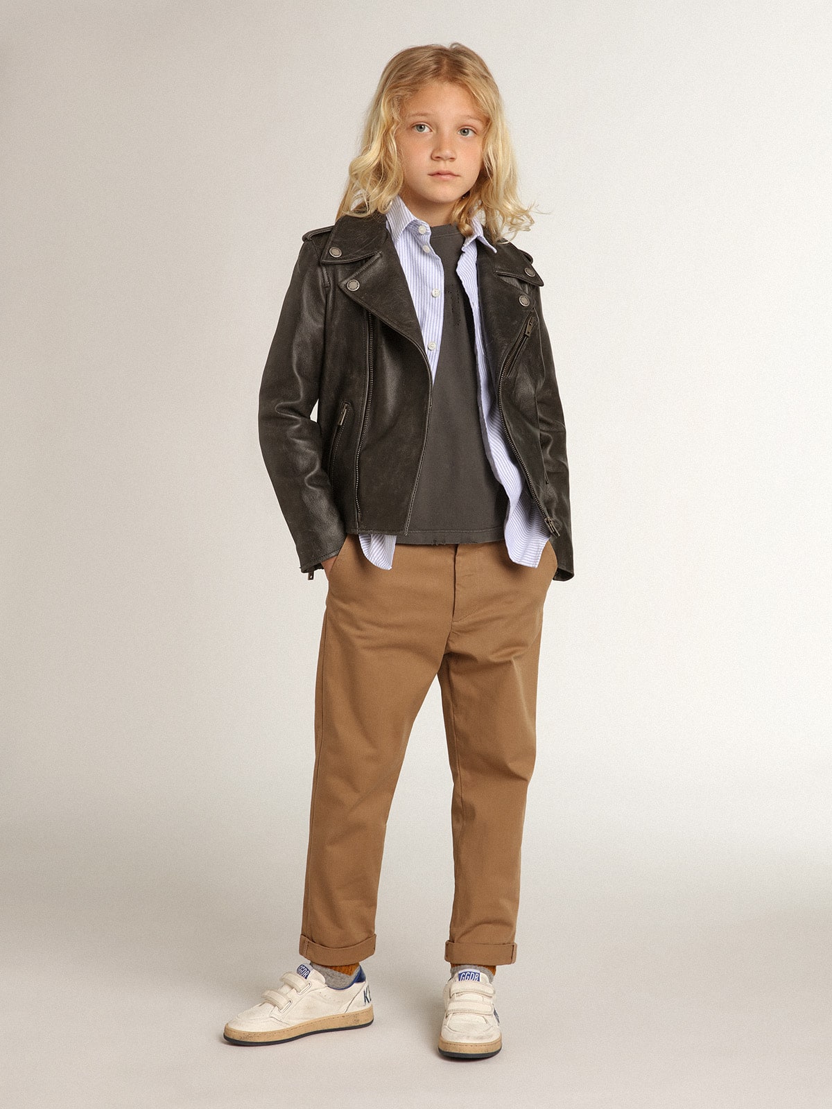 Boys' shirt with light blue stripes| Golden Goose