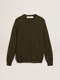 Men's round-neck sweater in military green cotton| Golden Goose