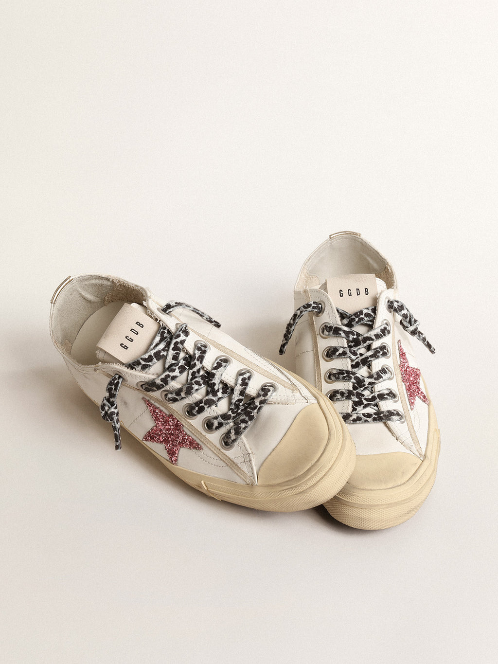 V-Star with pink glitter star and metallic leather heel tab| Golden Goose