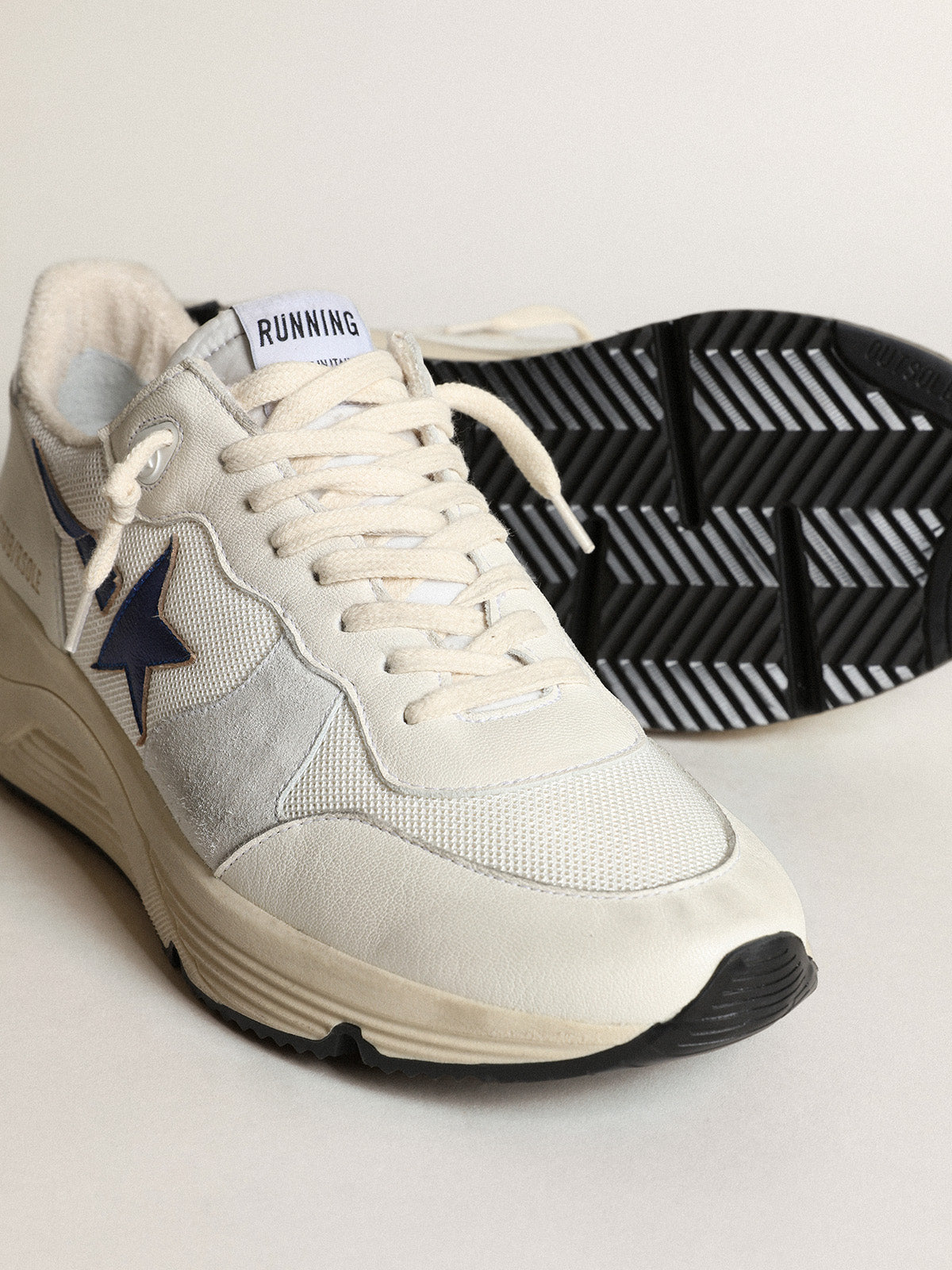 Running Sole in white mesh and nappa leather with a blue star| Golden Goose