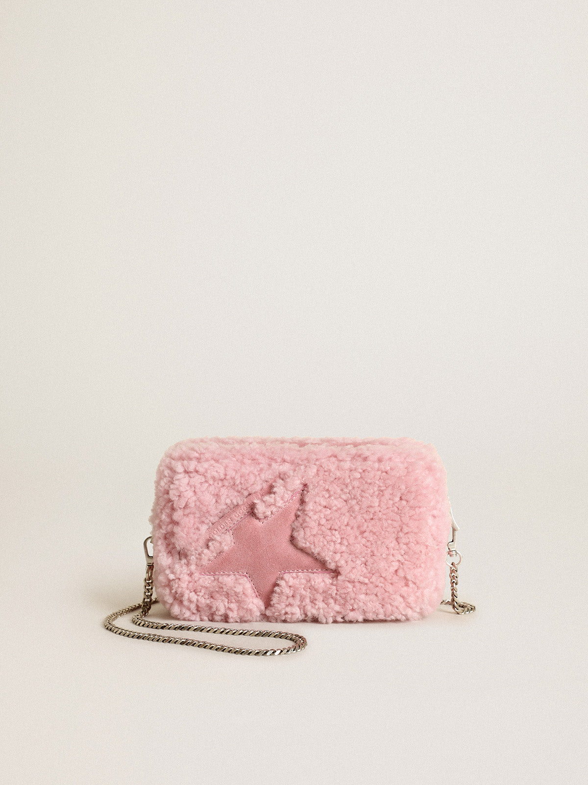 Women's Mini Star Bag in pink shearling with suede star| Golden Goose