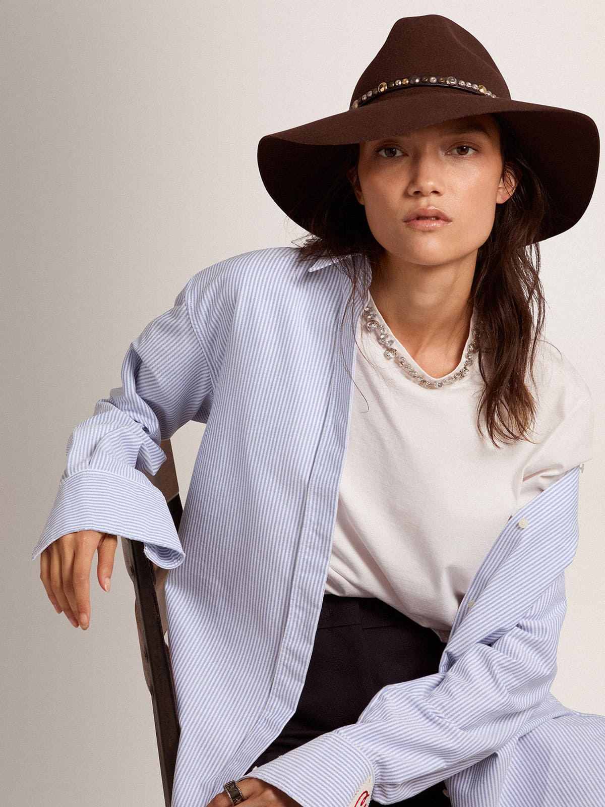 Women's studded brown Fedora hat| Golden Goose