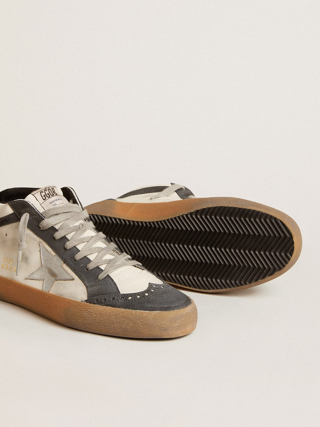 Mid Star in nappa leather with silver leather star and black suede flash| Golden Goose
