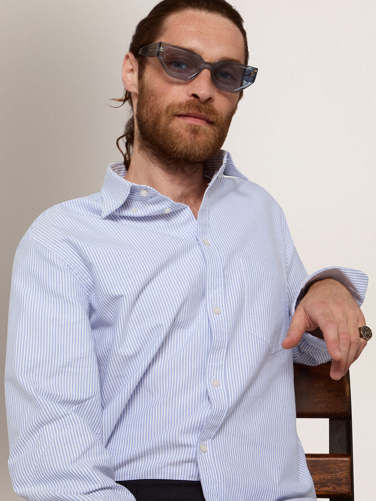 Rectangular-style Sunframe Jackie with clear baby blue frame| Golden Goose
