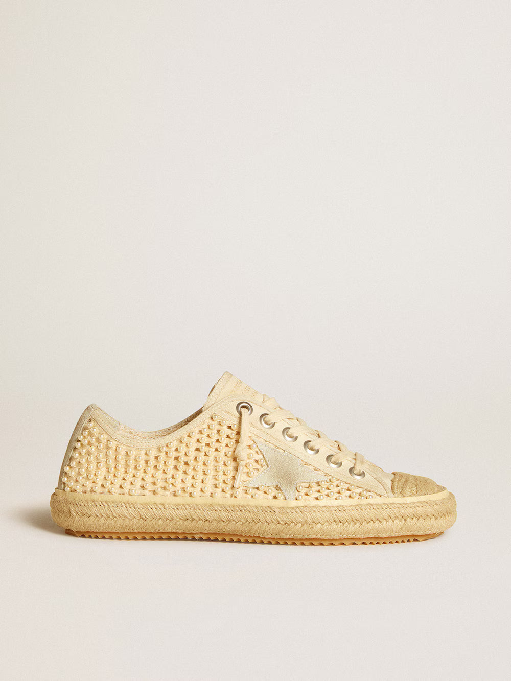 V-Star in canvas with all-over pearls and raffia| Golden Goose
