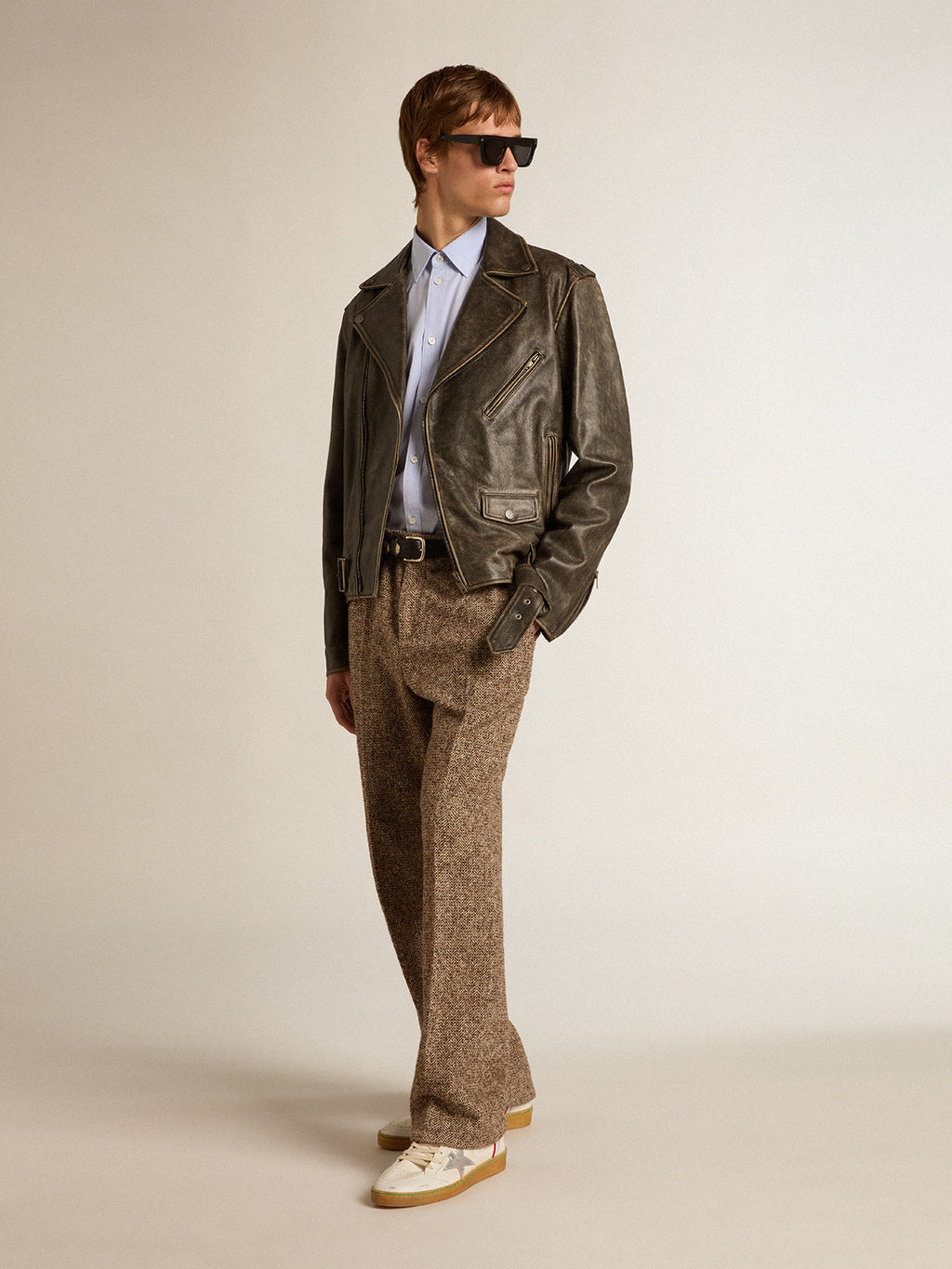 Baby-blue cotton shirt with embroidered pocket| Golden Goose