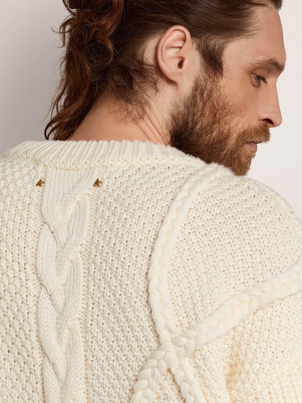 Men's crew-neck sweater in white wool| Golden Goose