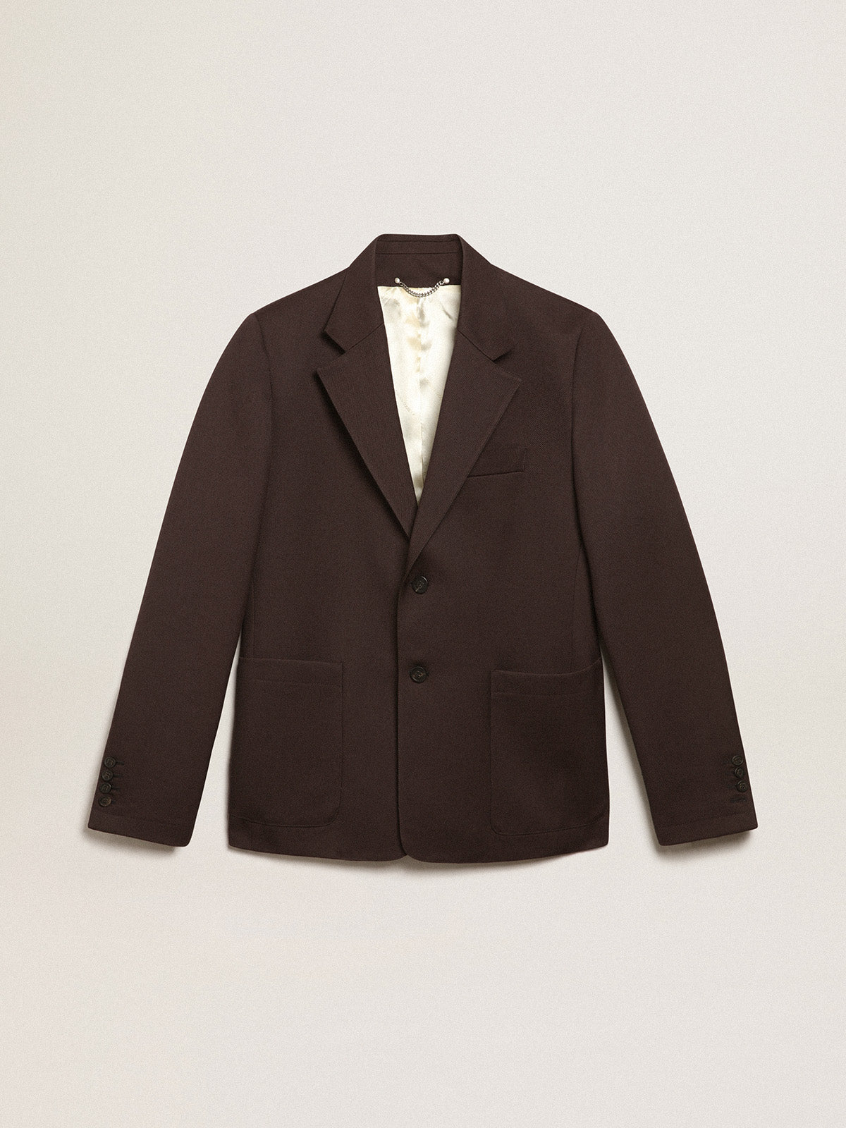 Men's single-breasted blazer in licorice wool gabardine| Golden Goose