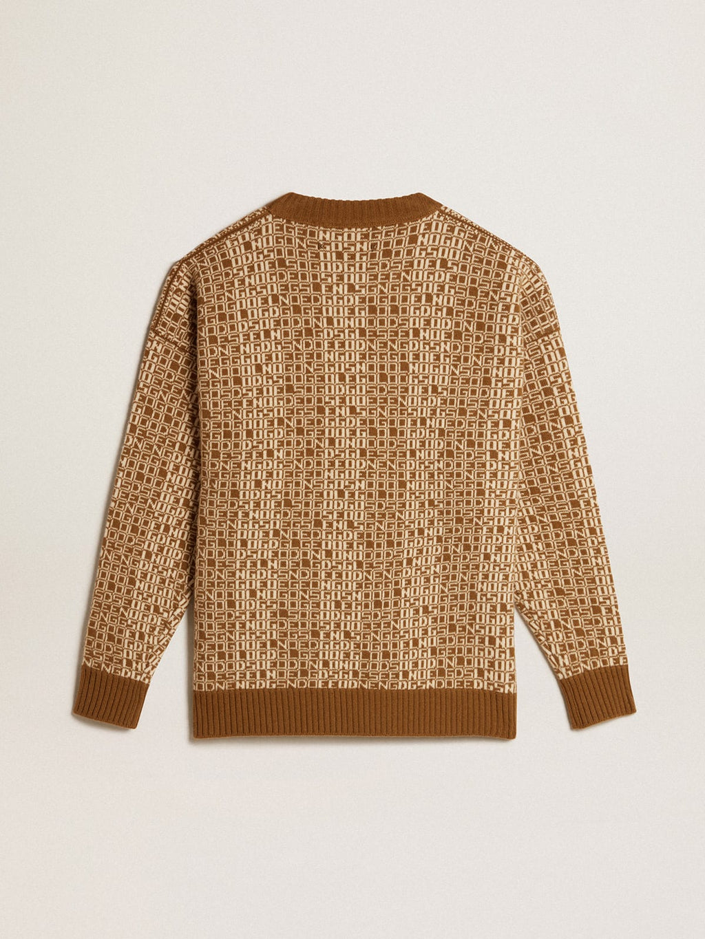 Round-neck sweater with olive-green jacquard lettering motif| Golden Goose