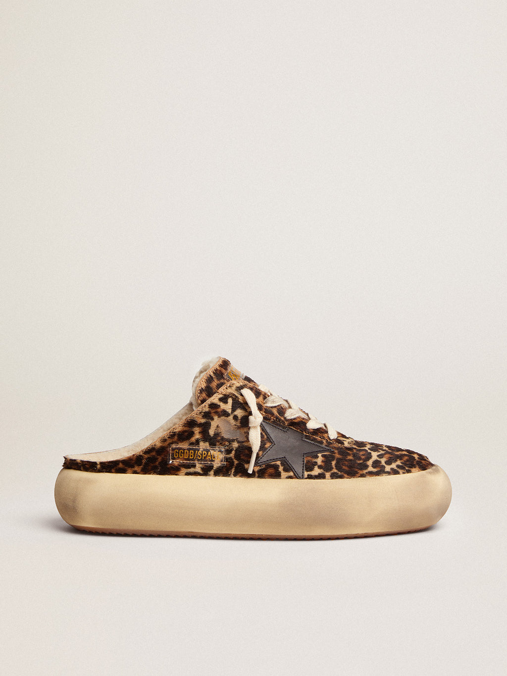 Women's Space-Star Sabot in animal print pony skin and shearling lining| Golden Goose