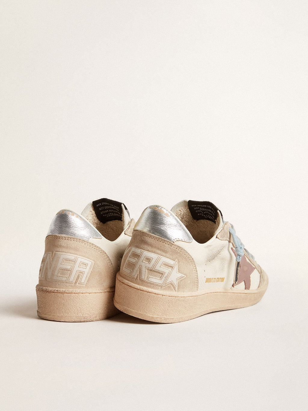 Women's Ball Star LTD in white nappa and pearl suede with mauve leather star| Golden Goose