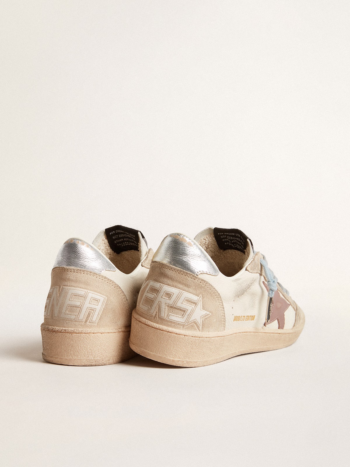 Women's Ball Star LTD in white nappa and pearl suede with mauve leather star| Golden Goose