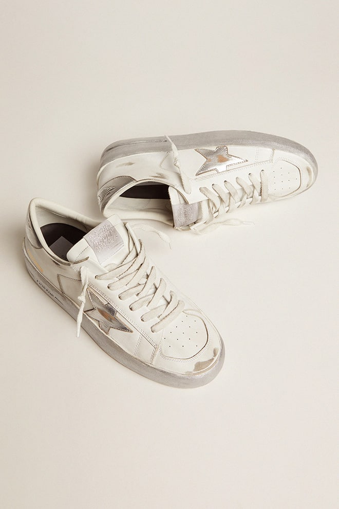 Stardan sneakers with silver metallic leather star and heel tab| Golden Goose