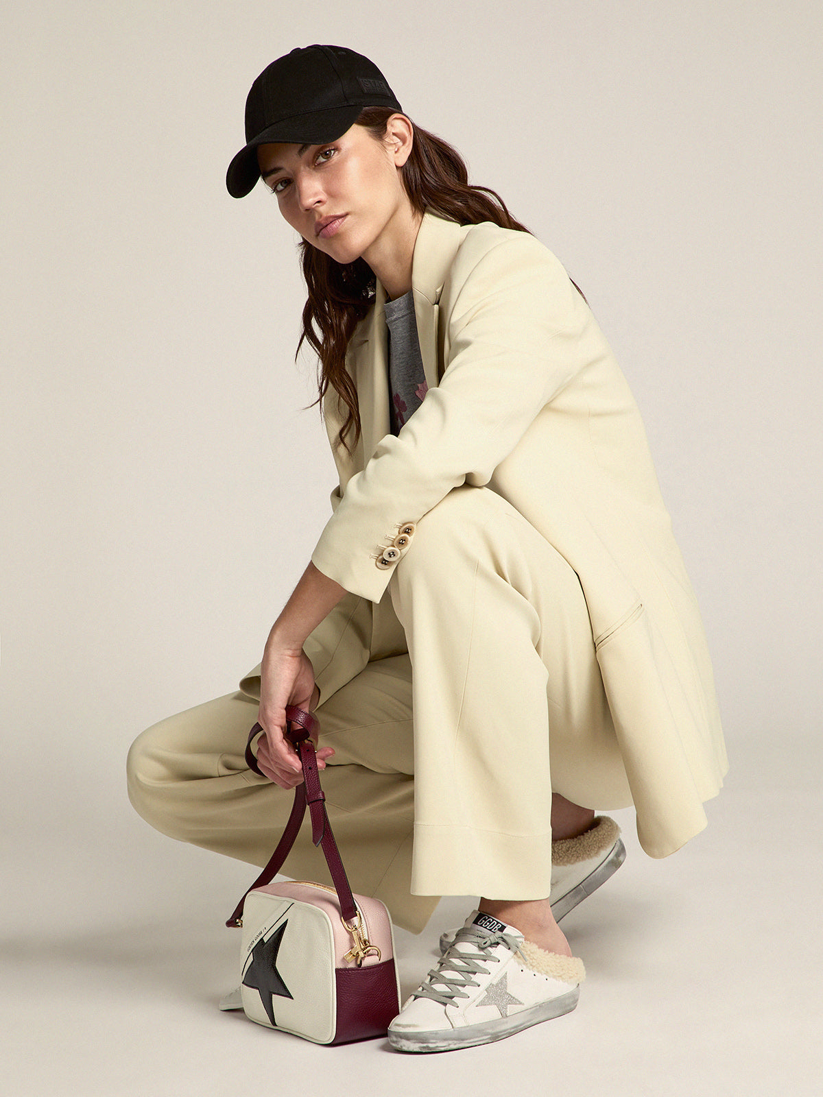 Super-Star Sabots in white leather with shearling lining| Golden Goose