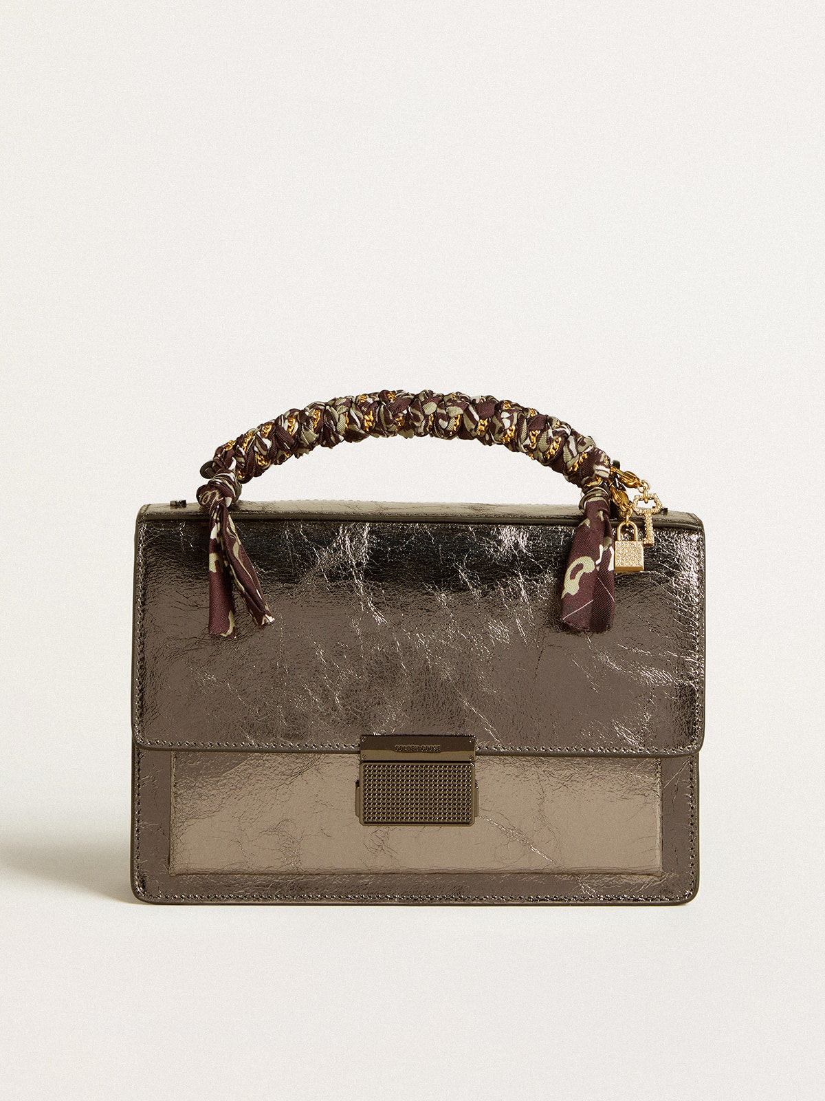 Venezia Bag in anthracite-gray metallic leather with black details| Golden Goose