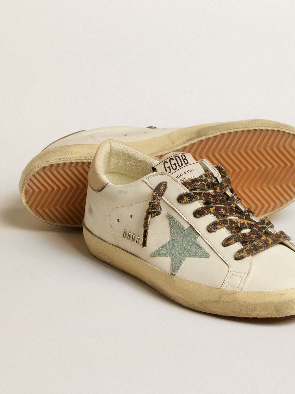 Super-Star with gray glitter star and nude leather heel tab| Golden Goose