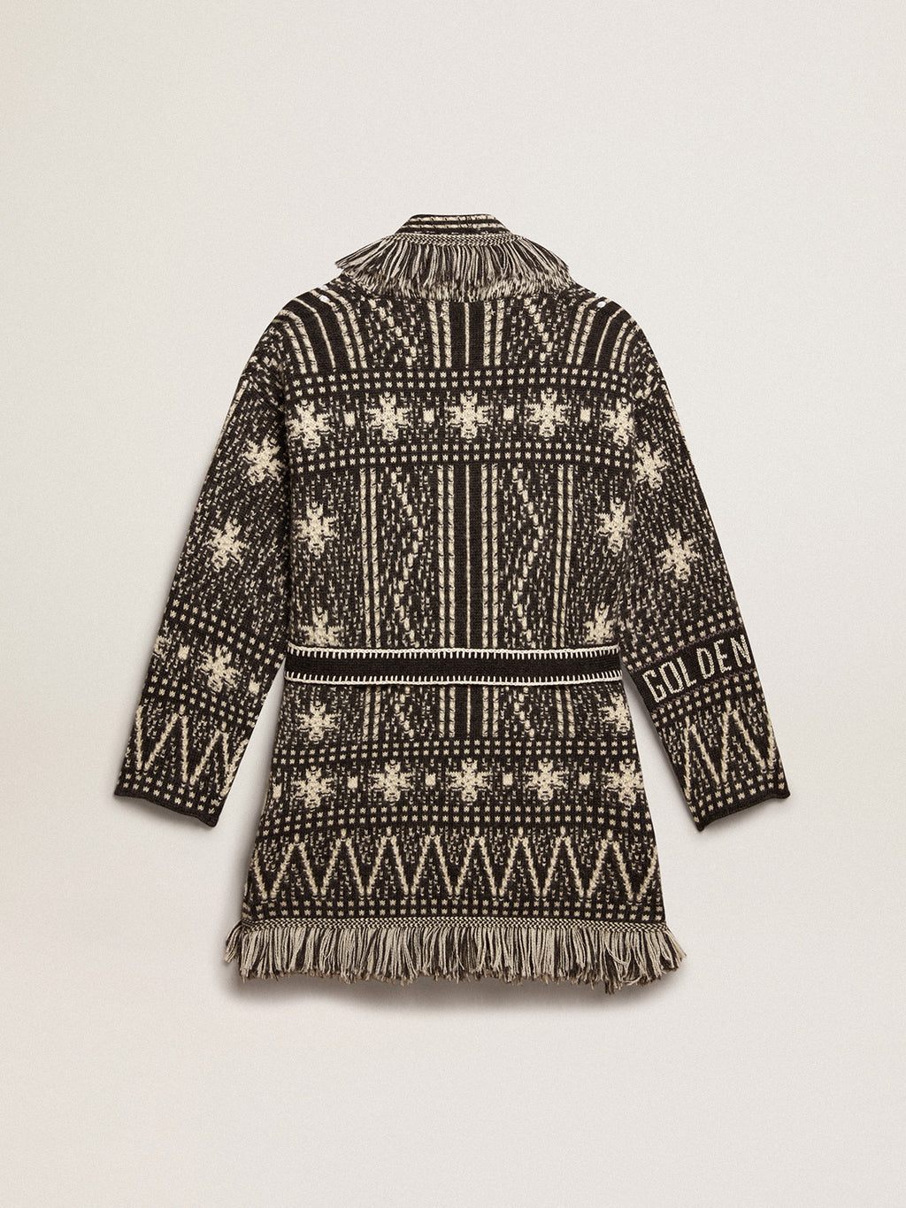 Cardigan with belt and dark gray Fair Isle pattern| Golden Goose