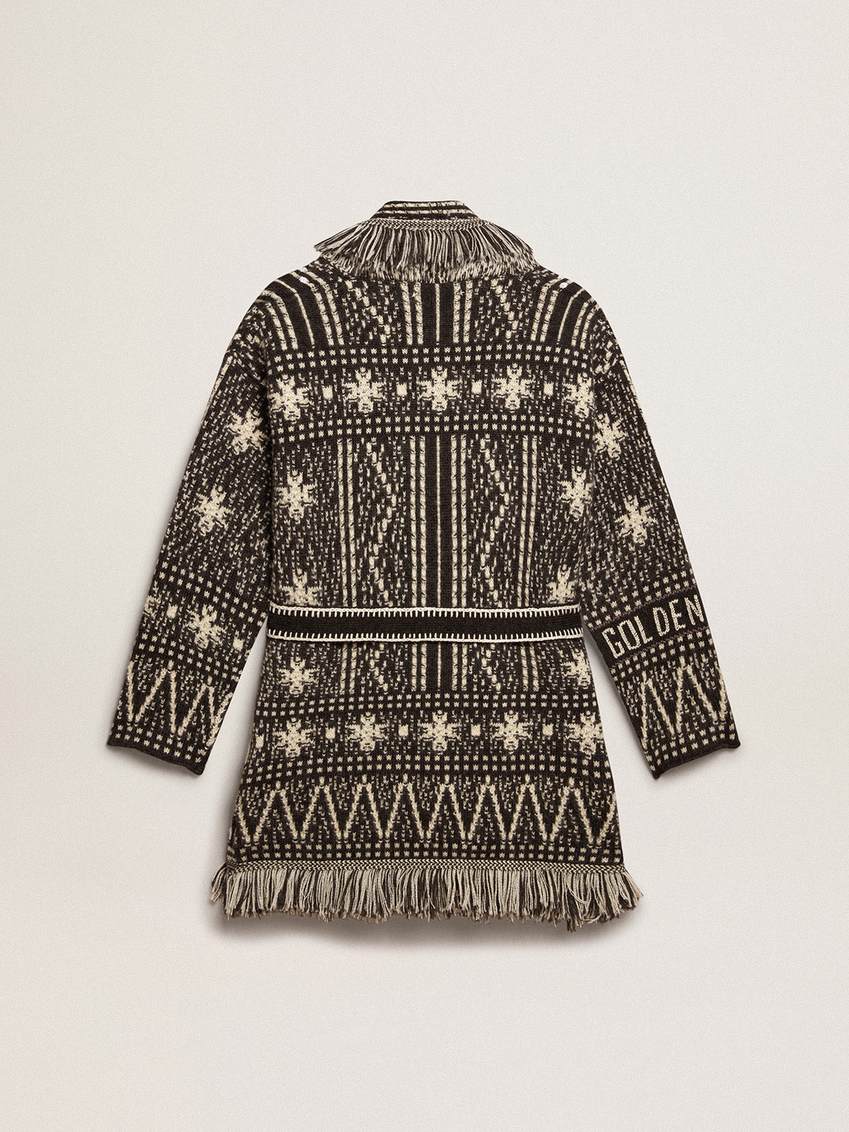 Cardigan with belt and dark gray Fair Isle pattern| Golden Goose