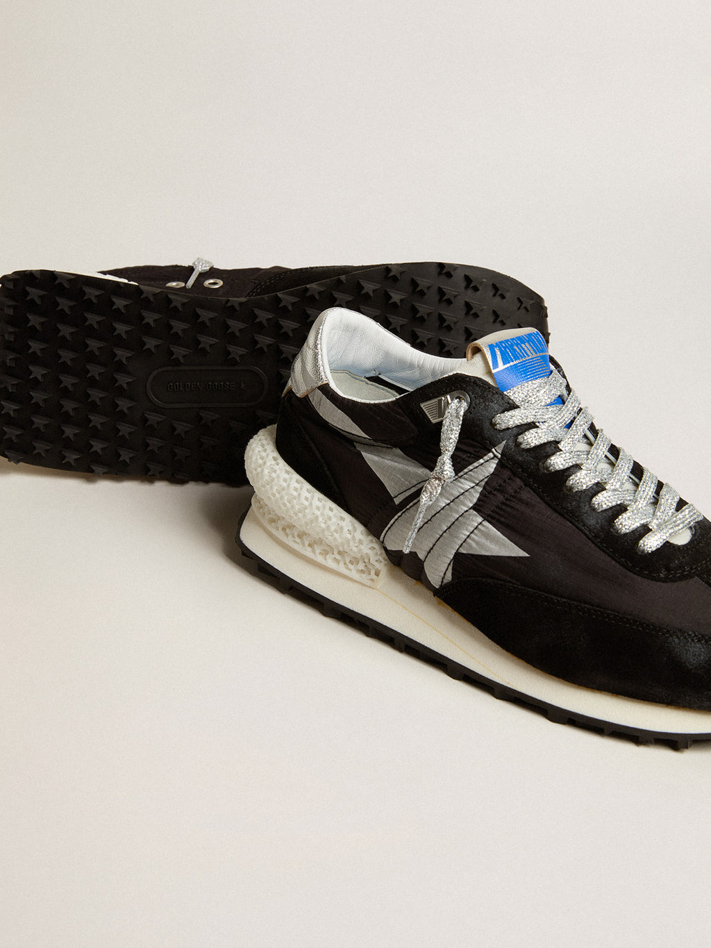 Men's Marathon with black ripstop nylon upper and silver star| Golden Goose