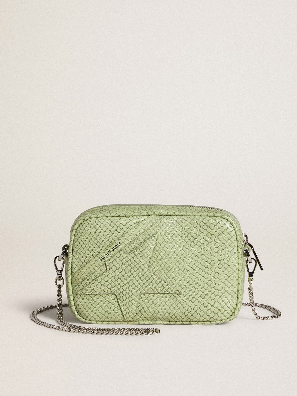 Mini Star Bag in light green snake-print leather| Golden Goose