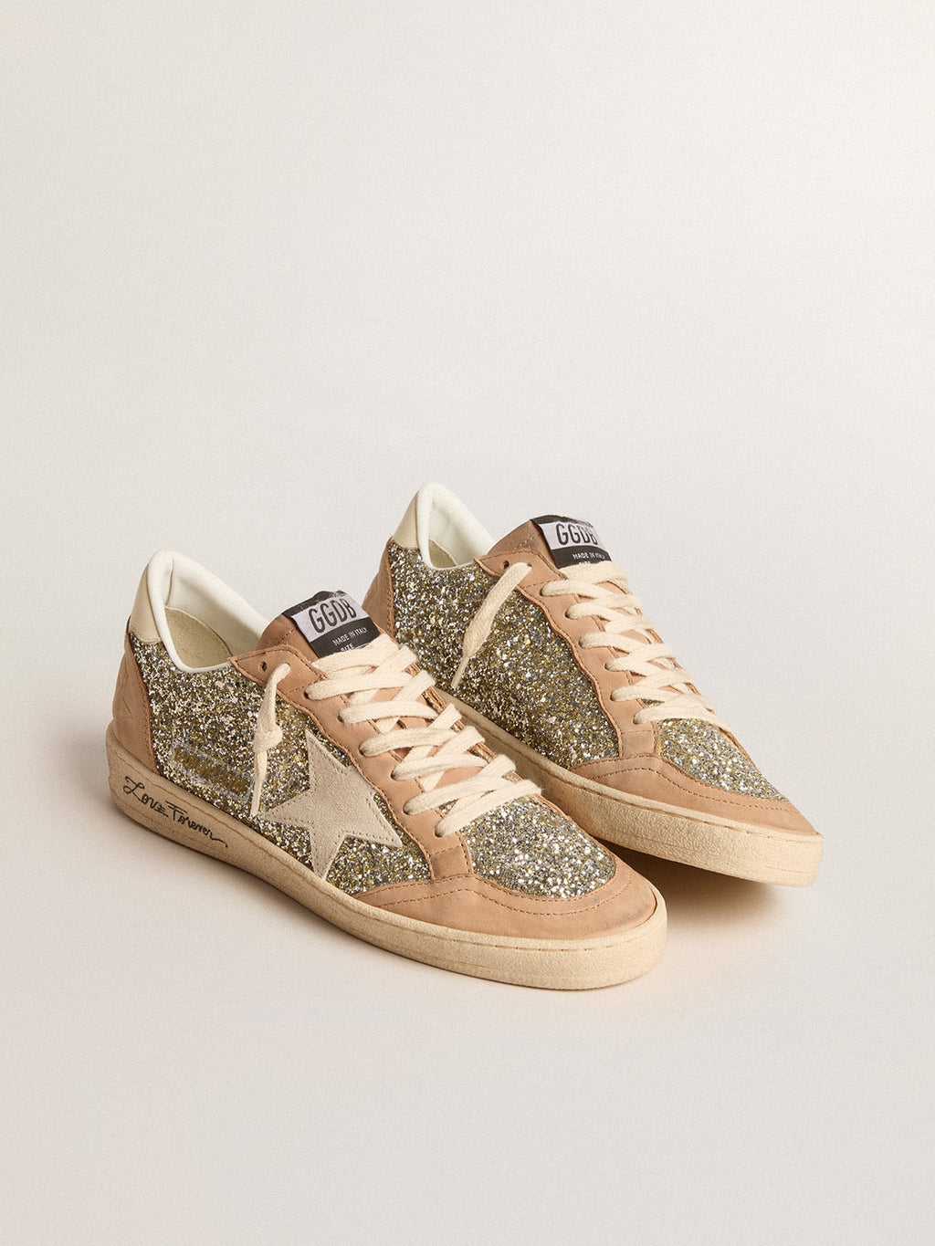 Women's Ball Star in platinum glitter with cream leather star and nubuck toe| Golden Goose