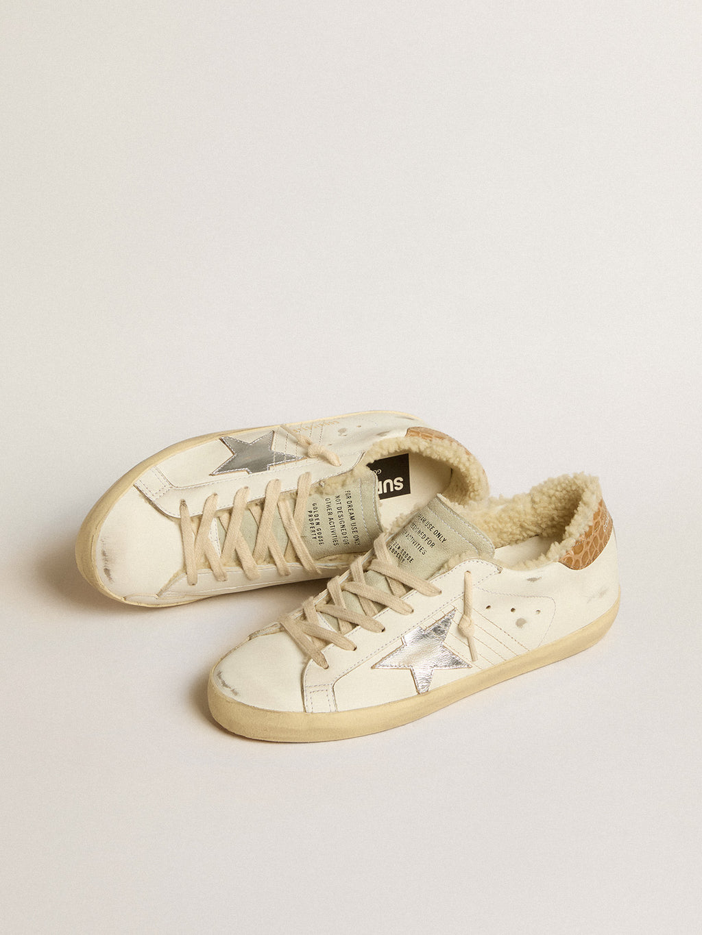 Super-Star with silver leather star and crocodile-print leather heel tab| Golden Goose